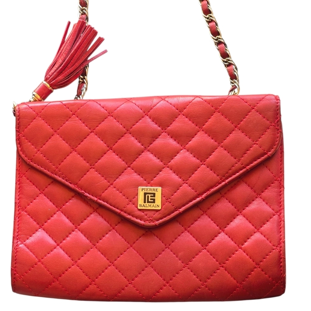 Pierre Balmain Red Quilted Crossbody with Gold Accents